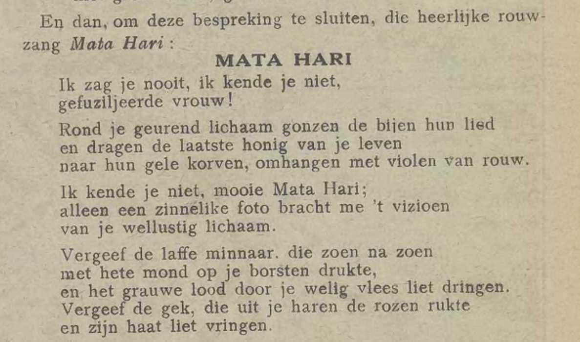Mata Hari, een gedicht van Gaston Burssens (Vlaamsch leven, 18 augustus 1918)